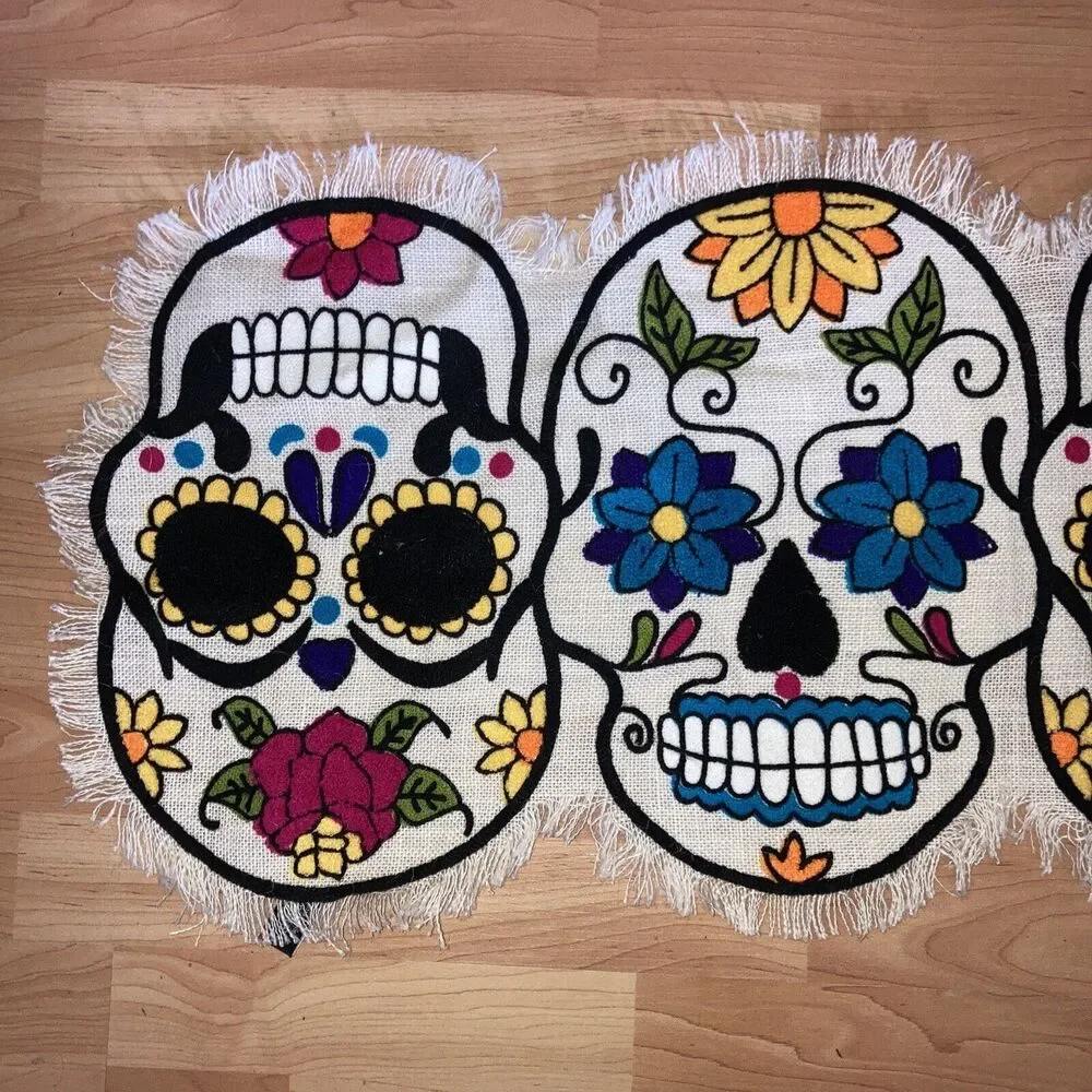 Cynthia Rowley Curious Sugar Skull Day of the Dead Halloween Table Runner